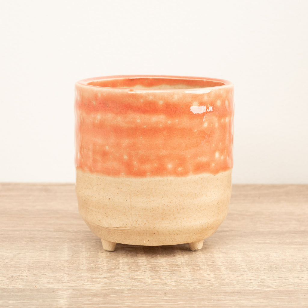 Titan Glaze Pot With Feet - Orange