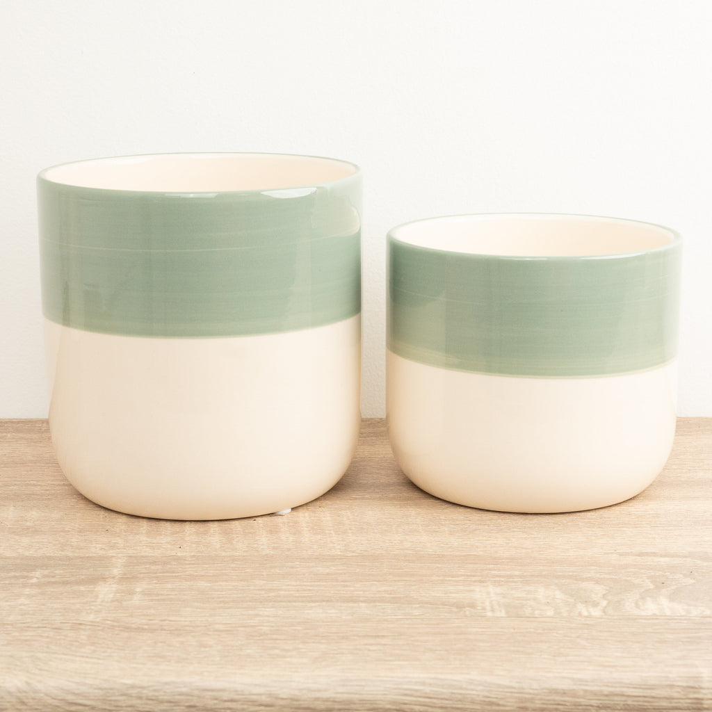 Metia Ceramic Plant Pot - Minimal Green