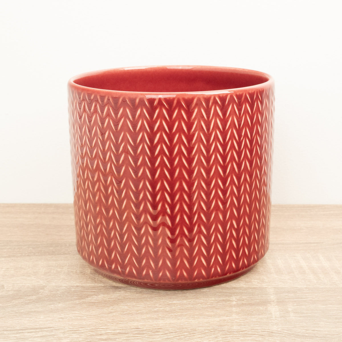 Chevron Ceramic Plant Pot - Ruby Red