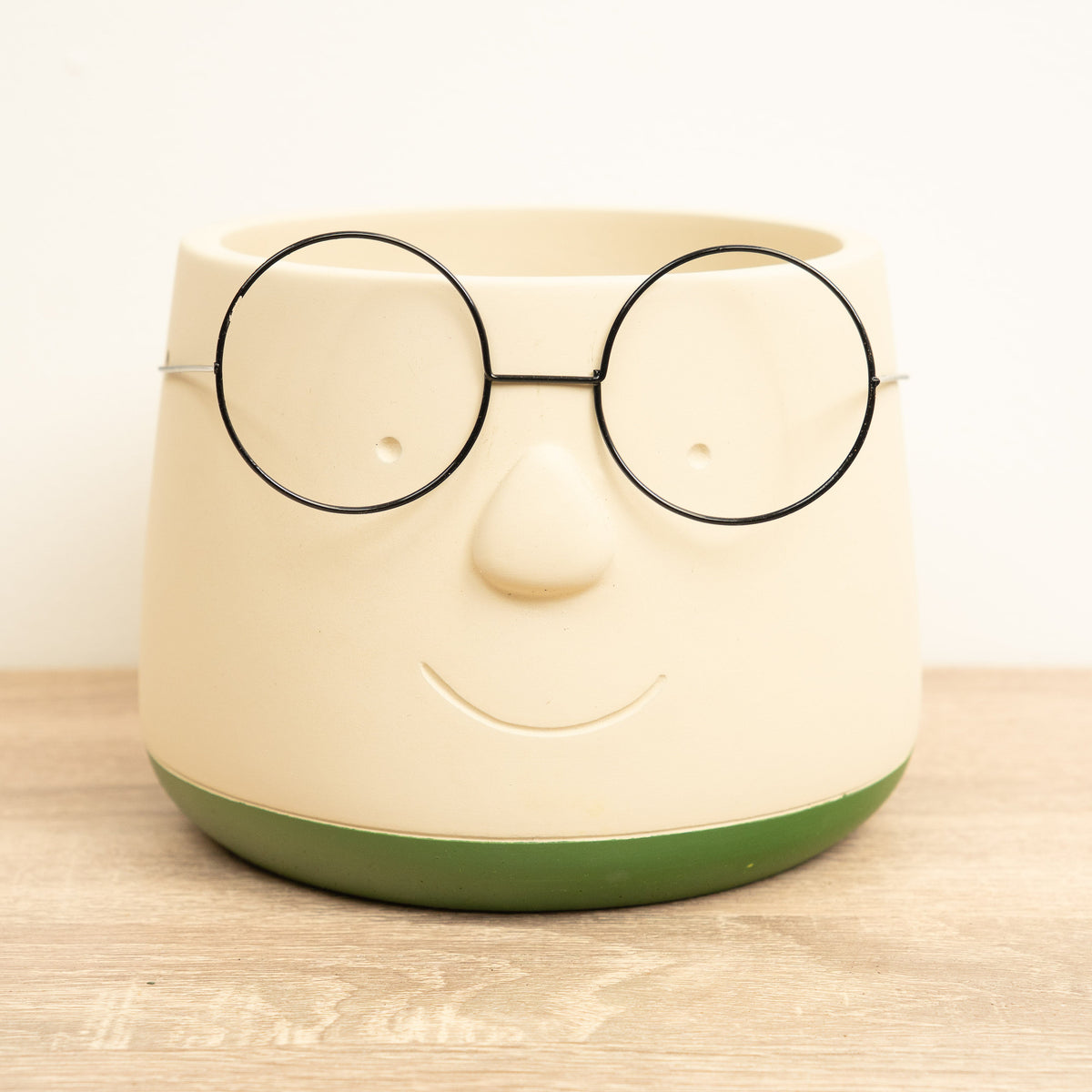 Happy Plant Pot with Glasses - Green