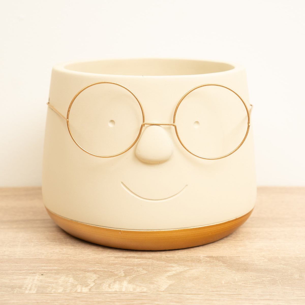 Happy Plant Pot with Glasses - Gold