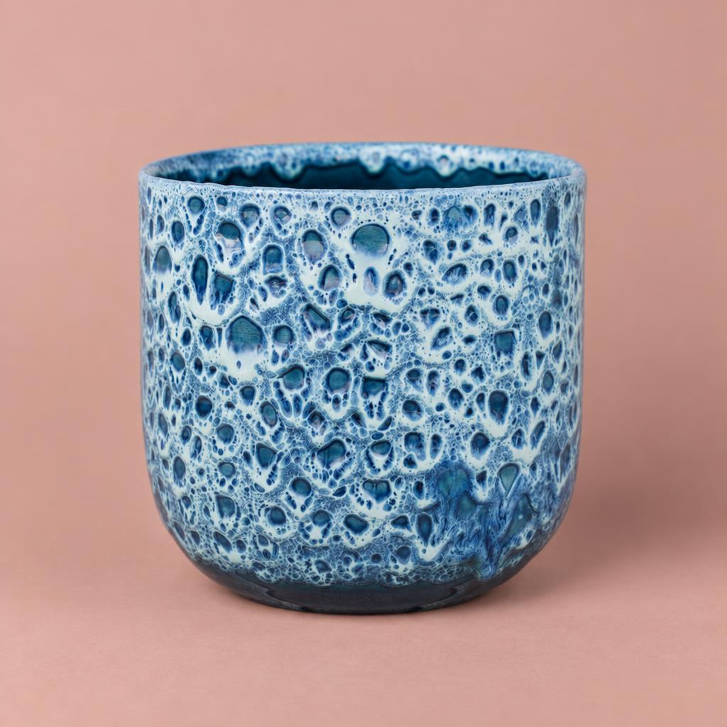 Sapphire Glaze blue plant pot with a reactive glaze