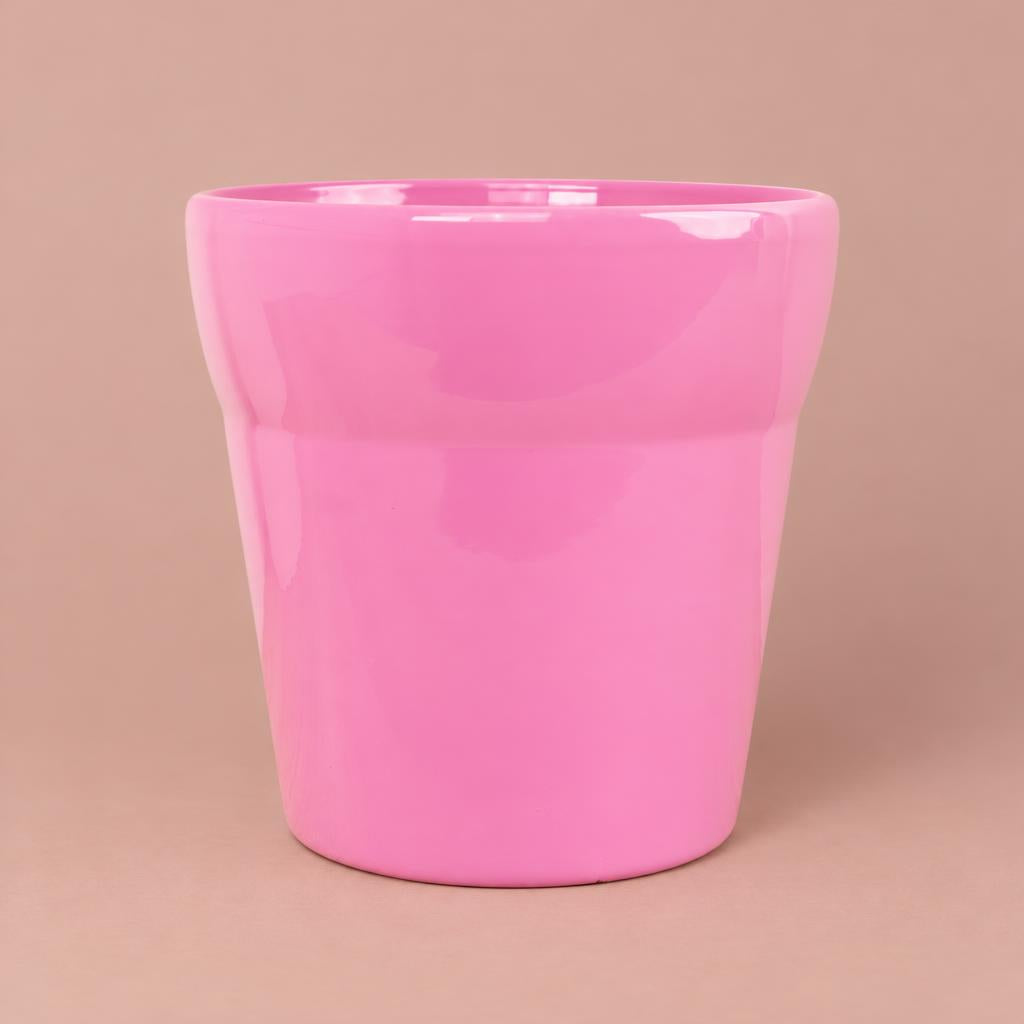 Pink plant pot with a wide rim