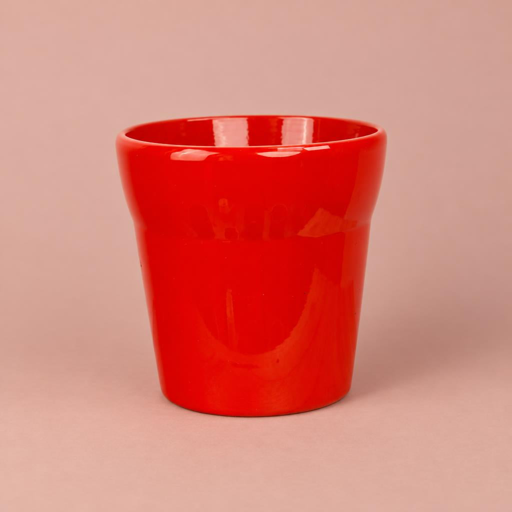 Red plant pot with a wide rim