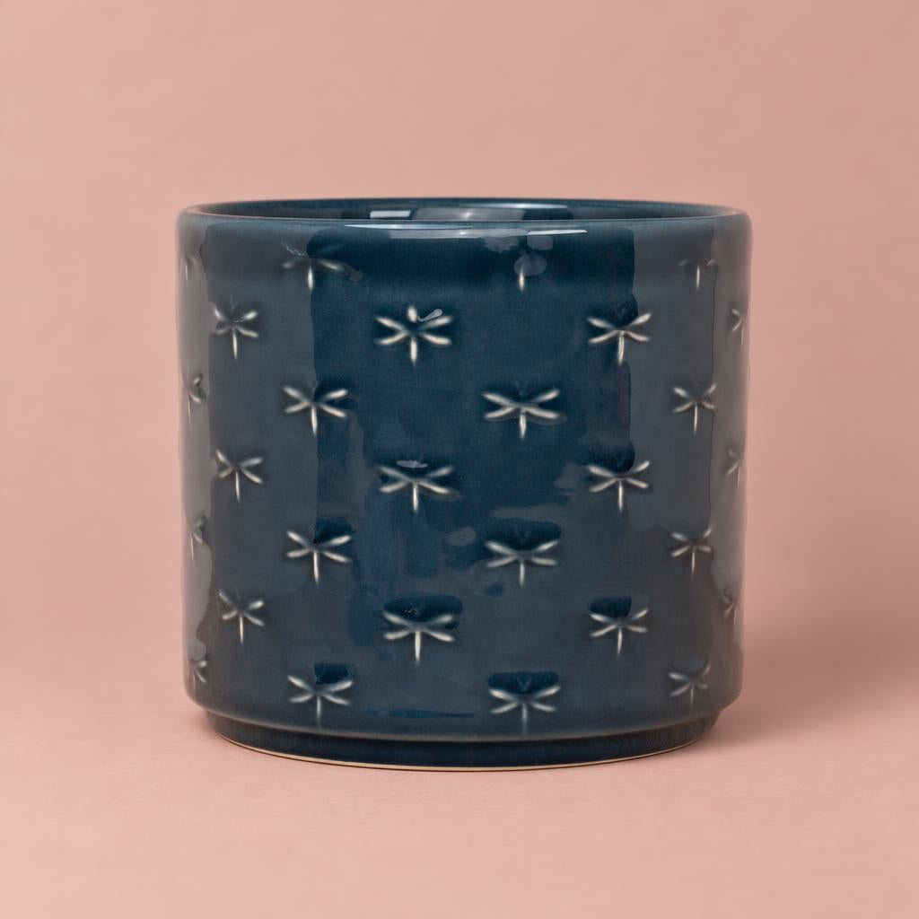 Arley Dragonfly ceramic plant pot in blue