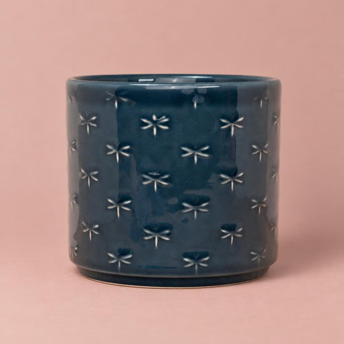 Arley Dragonfly ceramic plant pot in blue