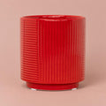 Red Grooves ceramic plant pot with vertical and horizontal grooves