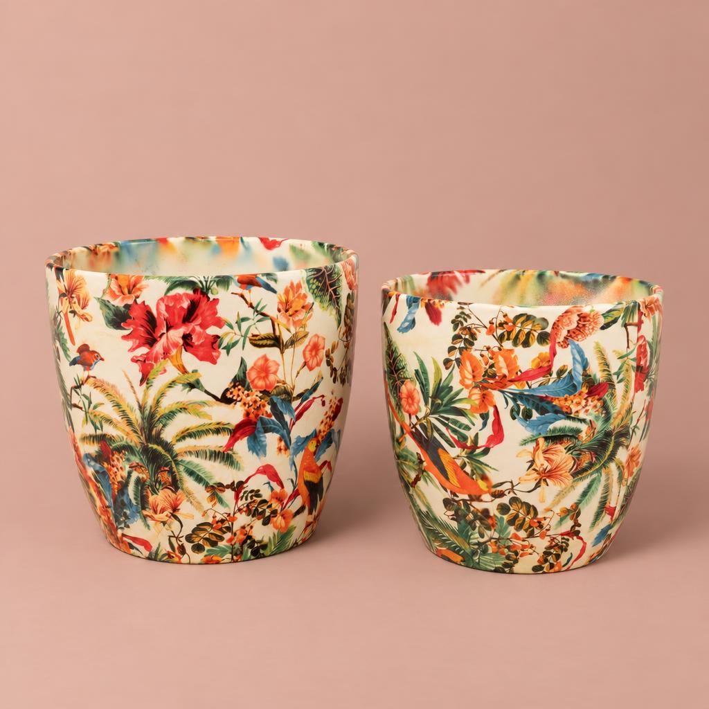 Monza plant pot in Tropical Parrot design