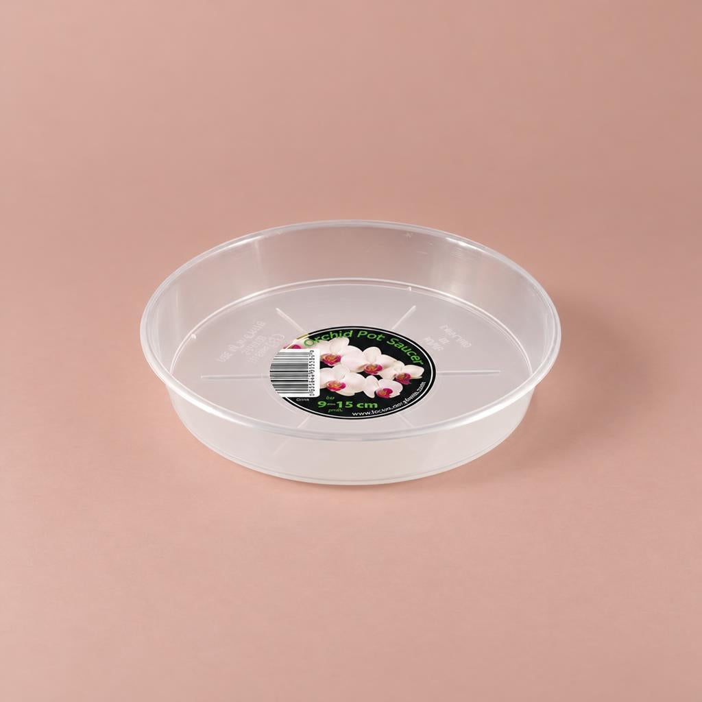 Transparent plastic orchid saucer