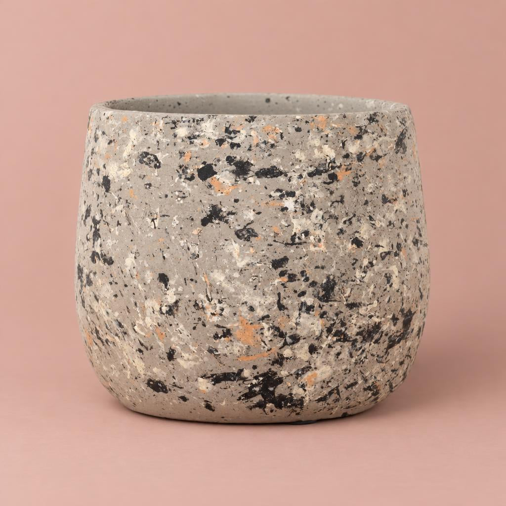 Alfie Terrazzo grey pot with dark speckles and a rounded shape