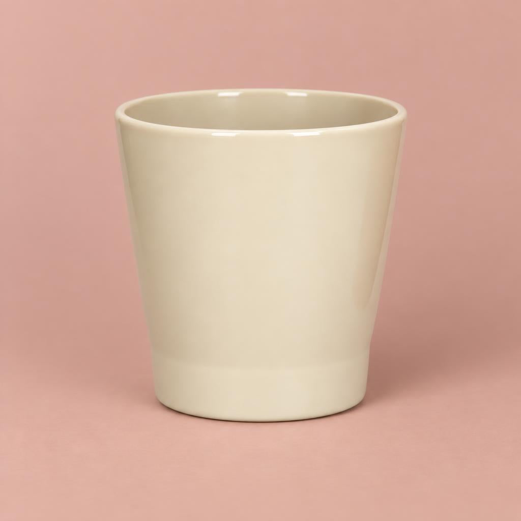 Karina plant pot in taupe with a glossy finish
