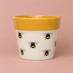 Yellow, white and black Bumble Bee ceramic plant pot