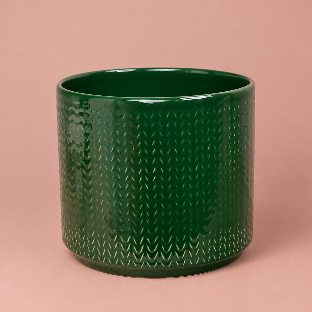 Chevron plant pot in emerald green
