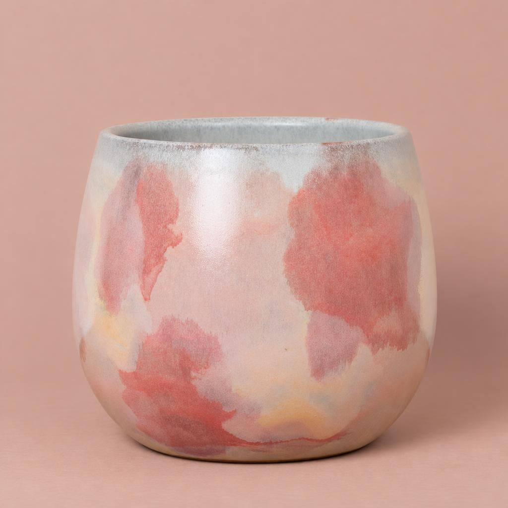 Lola Abstract Watercolour pink pot with a rounded shape and painterly pattern