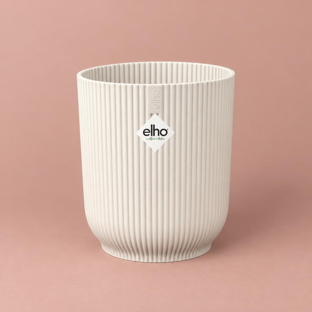 Vibes Fold Orchid Pot in Linen White with a tall shape and ribbed finish