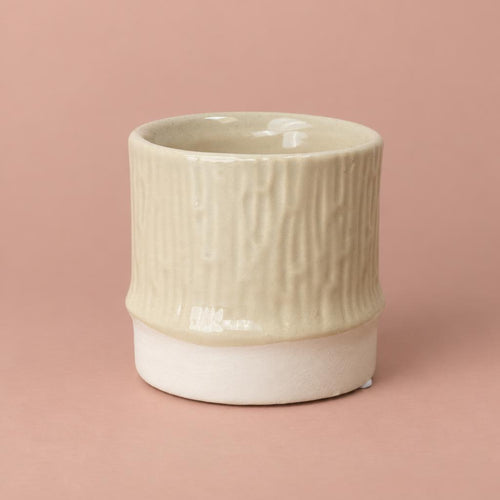 Big Dipped Top Oatmeal pot with a cream-glazed top and textured white base