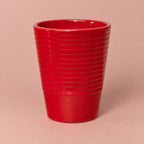 Red Slimline Ribbed ceramic plant pot
