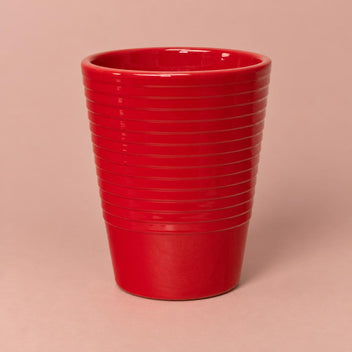 Red Slimline Ribbed ceramic plant pot