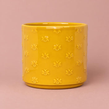 Arley yellow/orange plant pot with bee design