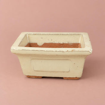Ivory ceramic Bonsai pot with a rectangular shape