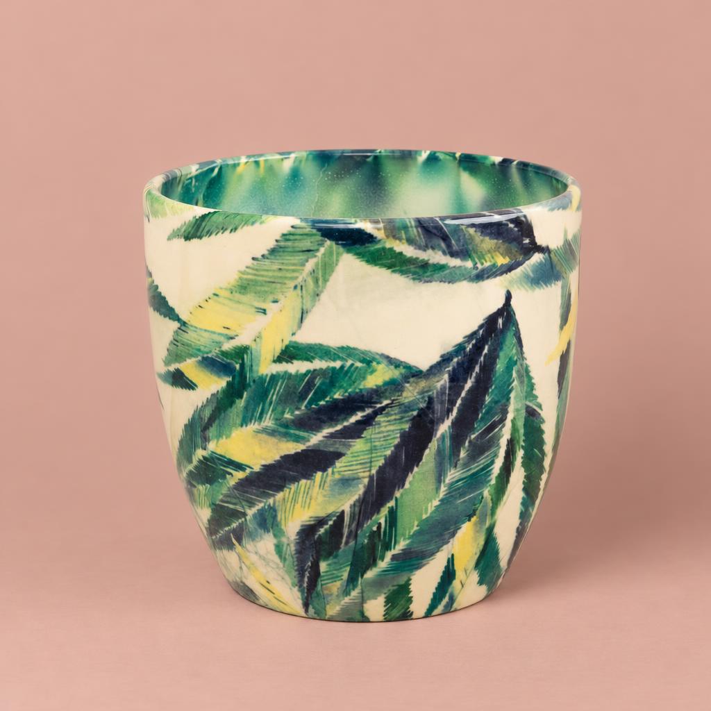 Monza Botanical Fern pot with tropical palm tree patterns