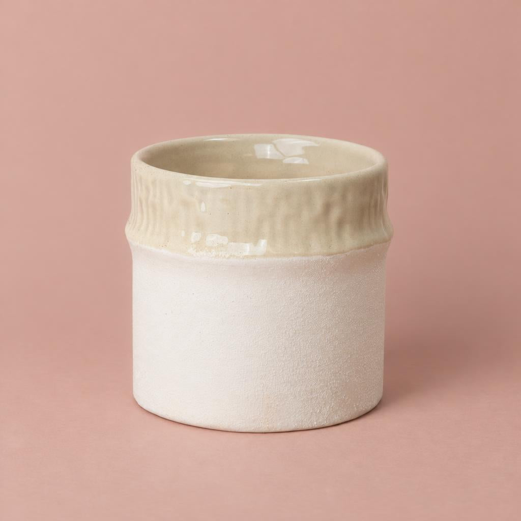 Little Dipped Top Pot in Oatmeal with a textured white base and cream-glazed top