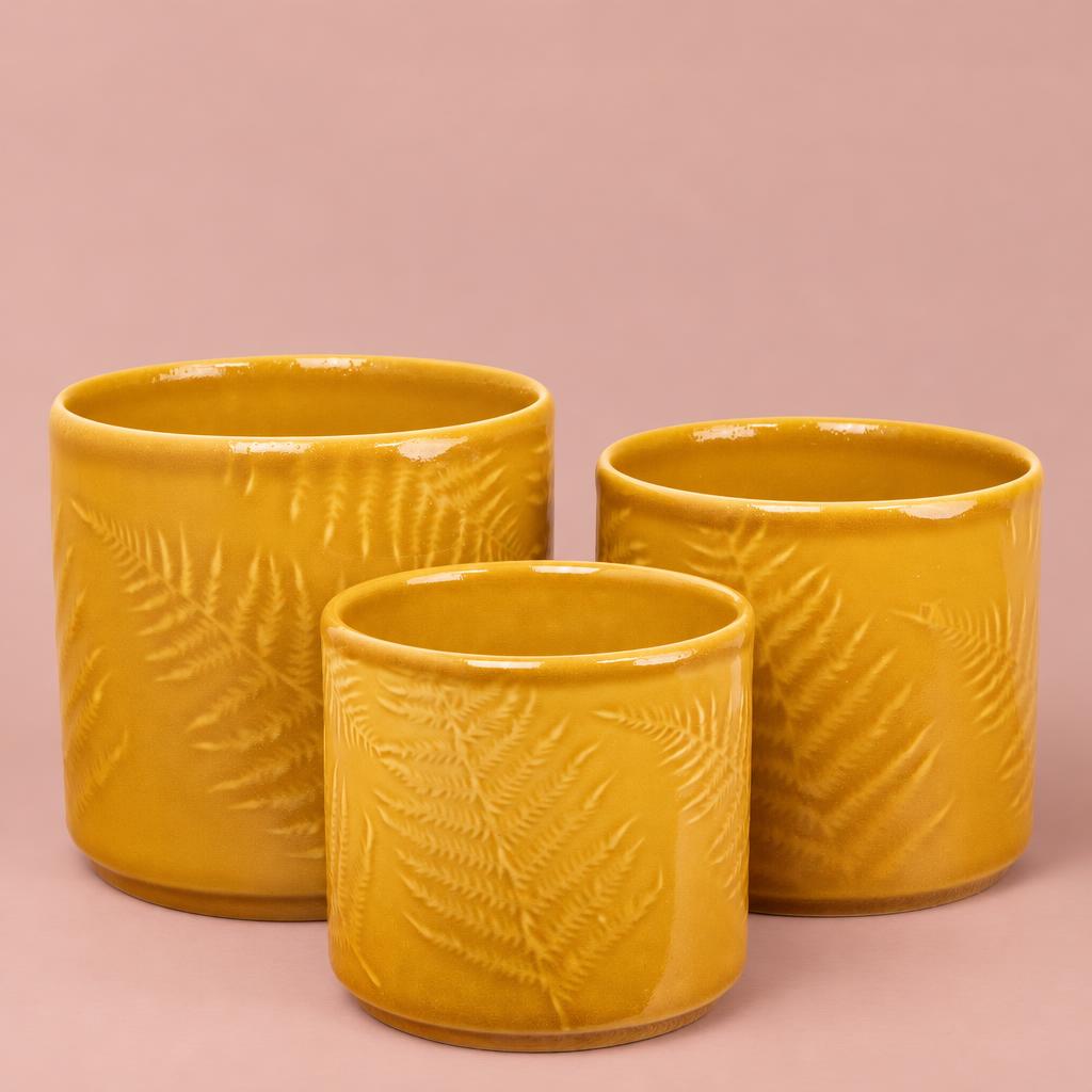 Orla glazed plant pot in mustard