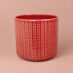 Ruby Red Chevron pot with a white chevron pattern