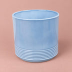 Munich Blue Gloss ceramic plant pot with gentle curves and a lined lower section