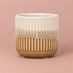 Dinky Dave plant pot in brown and cream with vertical ribbing