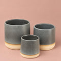 Berkeley Satin pot in Denim with a grey-to-cream colour gradient