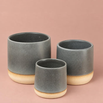 Berkeley Satin pot in Denim with a grey-to-cream colour gradient