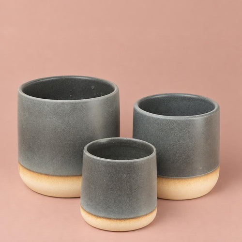 Berkeley Satin pot in Denim with a grey-to-cream colour gradient