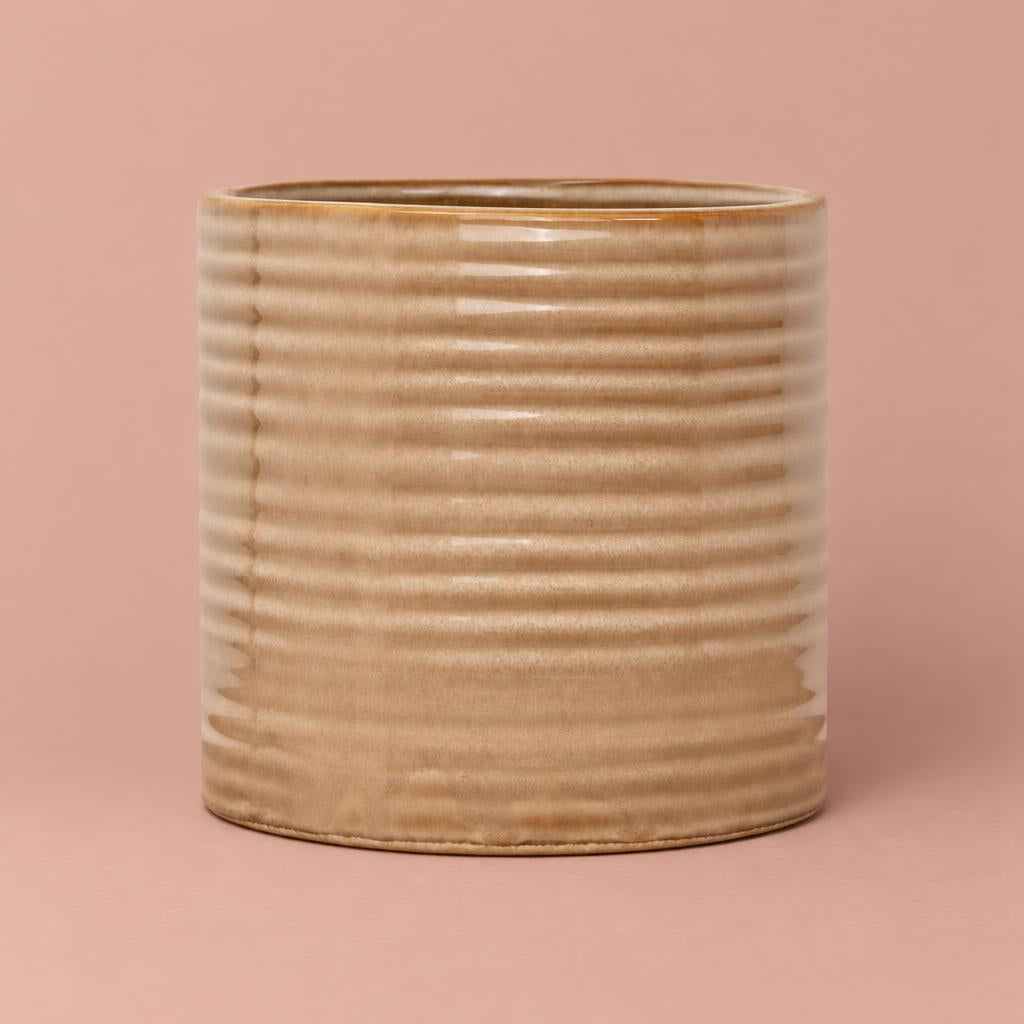 Ivory Avonlea Rippled ceramic pot with raised horizontal ribs