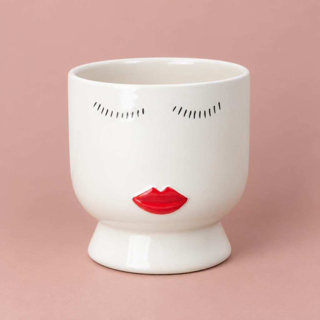 Classy Girl plant pot with eyelash and lip details