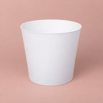 Jemima white plastic plant pot cover with a minimalist design