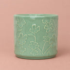Betsy mint plant pot with embossed floral decoration