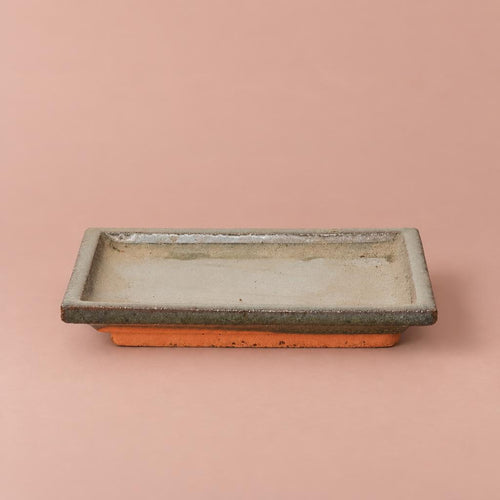Khaki glazed ceramic bonsai saucer