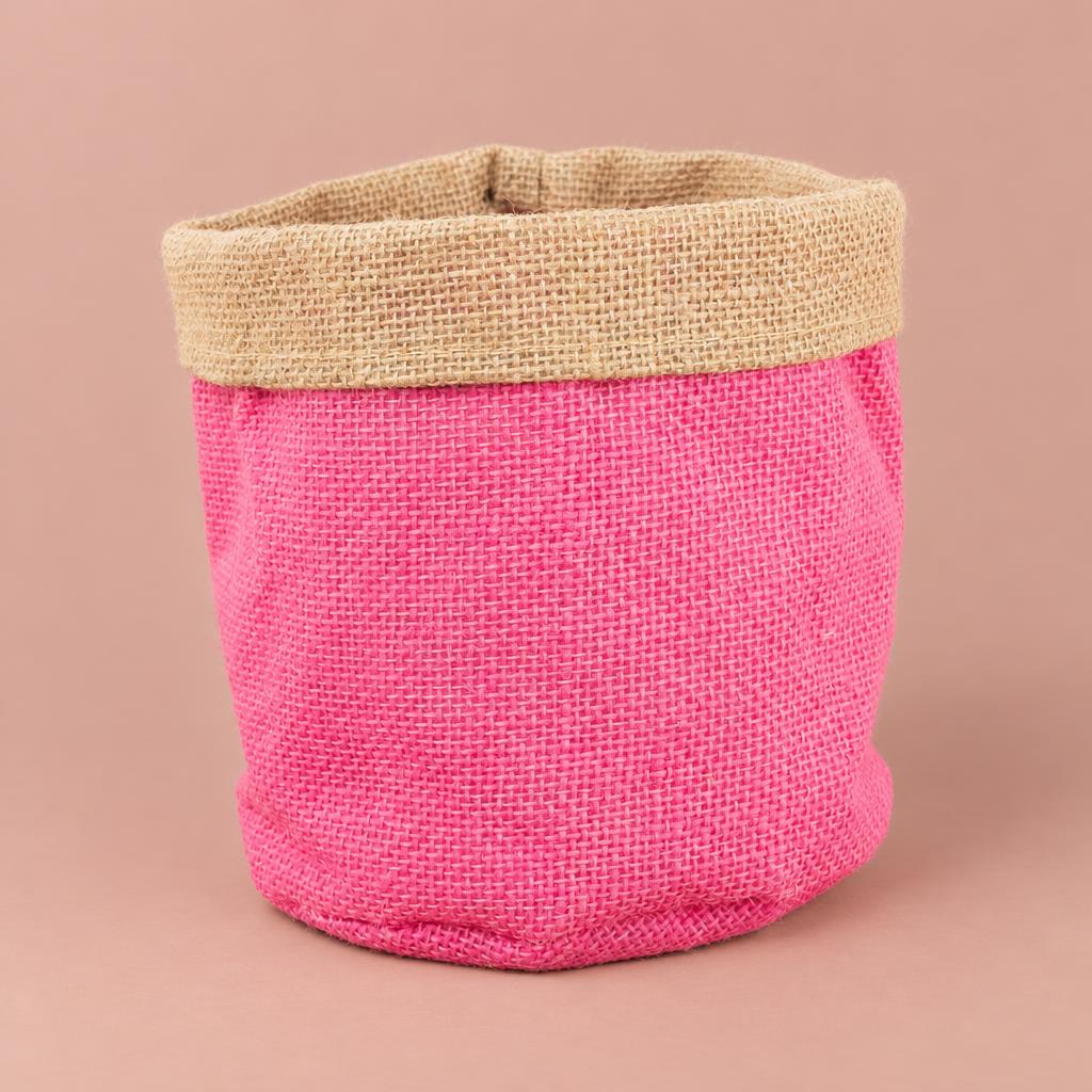 Pink Hessian plant pot
