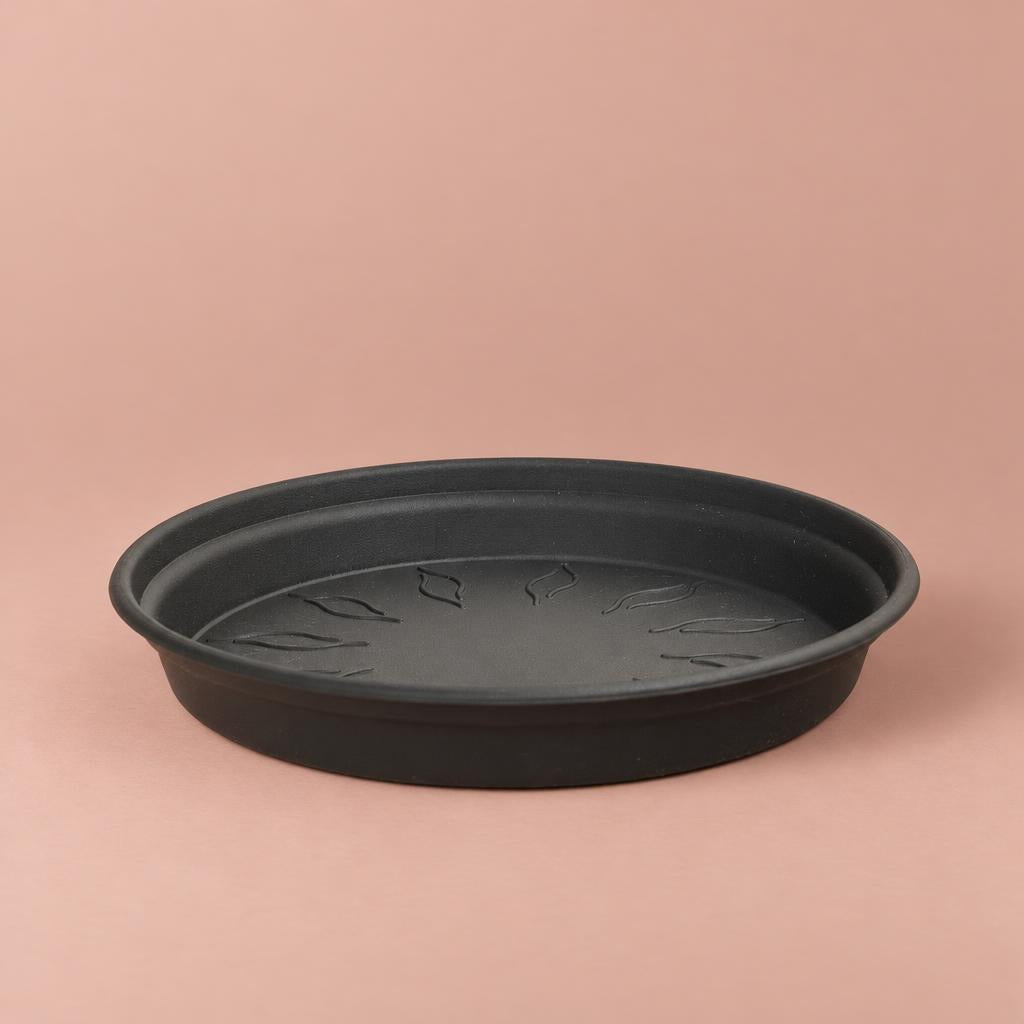 Black round plastic plant saucer