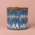 Dora Reactive Stripe ceramic pot with navy blue and cream horizontal bands
