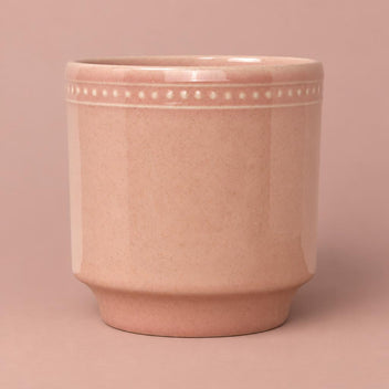 Clover ceramic pot in creamy pink with a dotted border below the rim