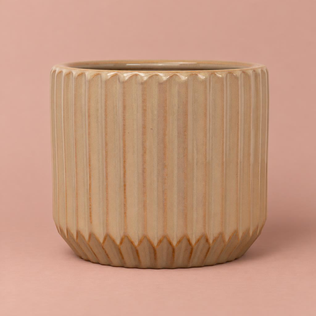 Willow Ribbed ceramic plant pot in Sepia
