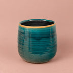 Como turquoise plant pot with cracked earth-inspired pattern
