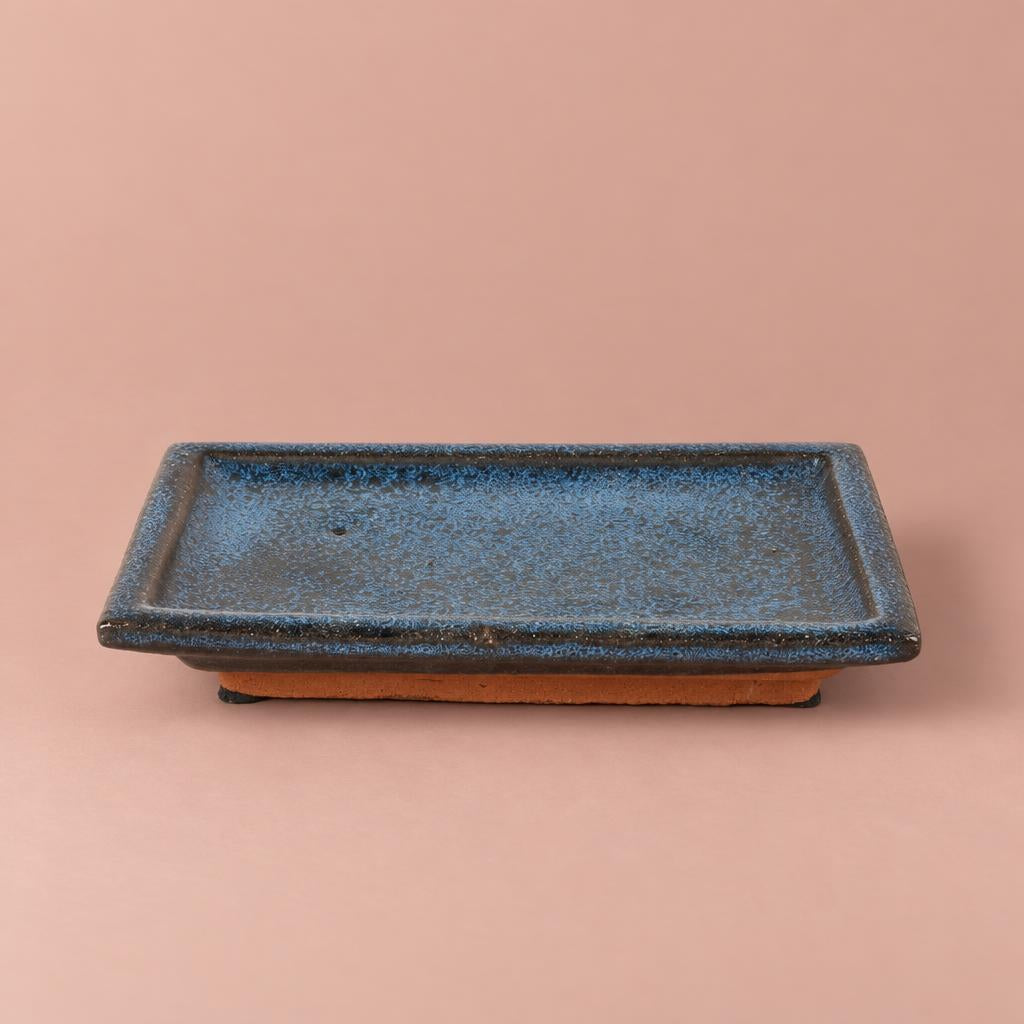 Blue ceramic bonsai saucer