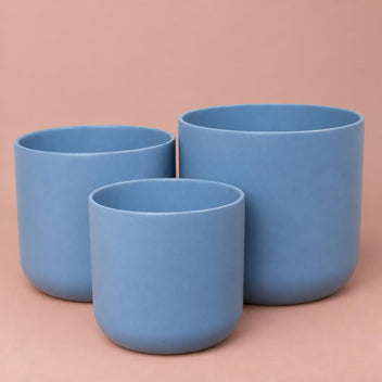 Three Lisbon ceramic plant pots in Powder Blue