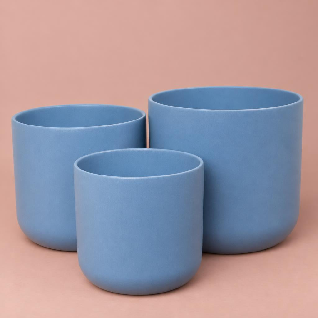 Three Lisbon ceramic plant pots in Powder Blue