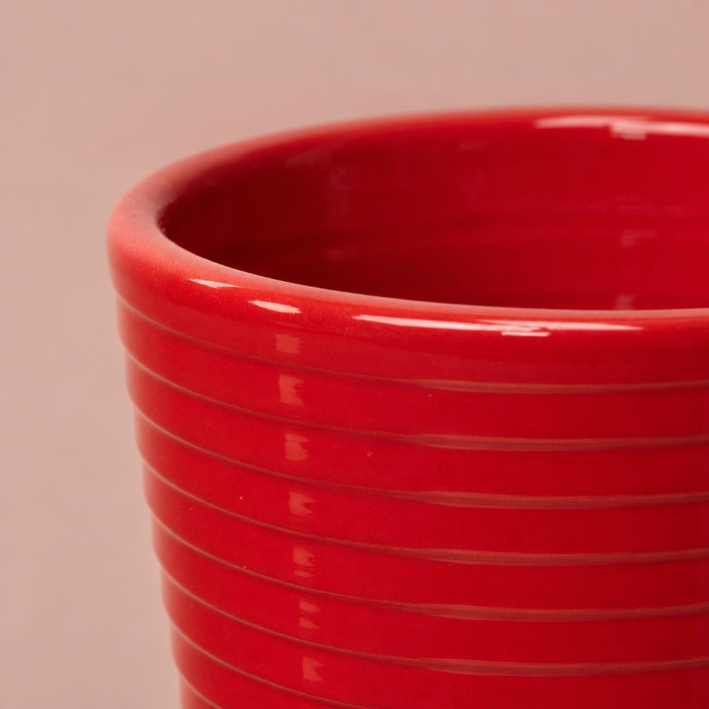 Slimline Ribbed Indoor Plant Pot | Red