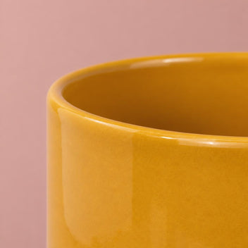 Mustard Eno plant pot with a contrasting beige base