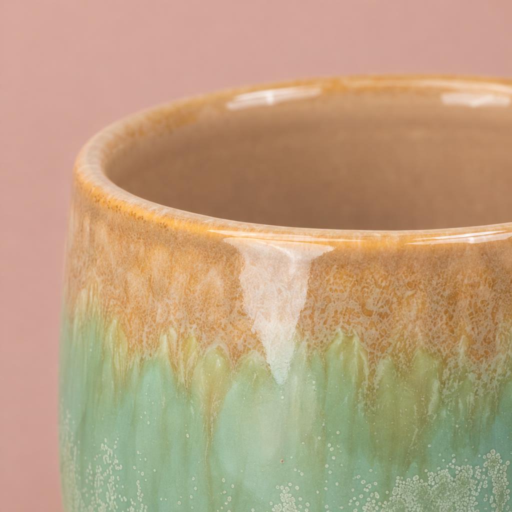 Beach Waves plant pot with coastal blue pattern and beach-inspired lower section